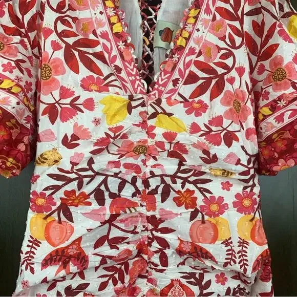 Farm Rio size XS romantic orchard tiered midi dress pink red white - Picture 6 of 15